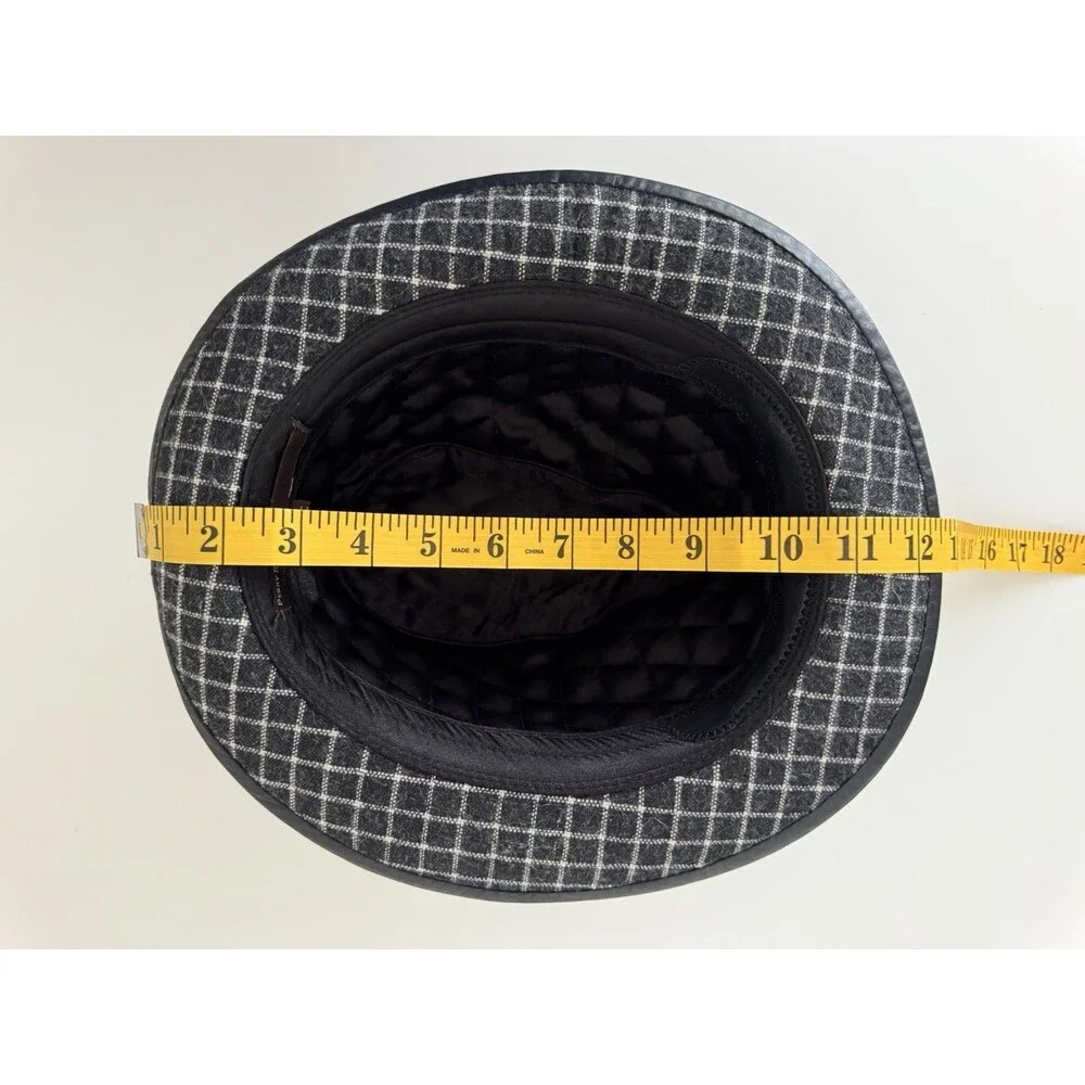 Perry Ellis Fedora Trilby Hat S/M Black Gray Plaid Wool Blend